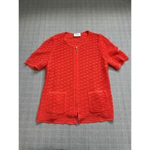 Stizzoli Cardigan Sweater Women XL Orange Full Zip Textured Short Sleeve Comfort